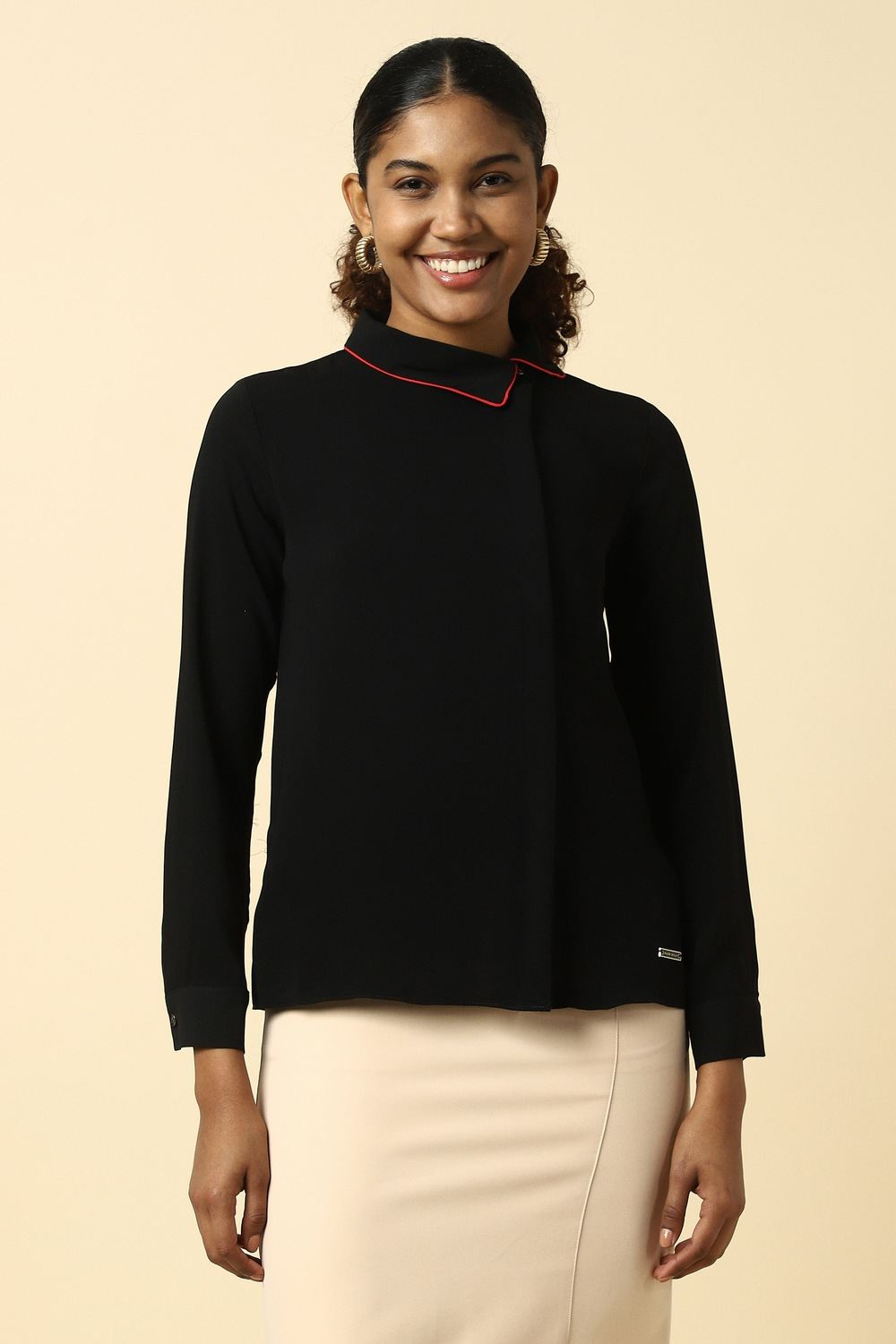 Women Black Solid Formal Top