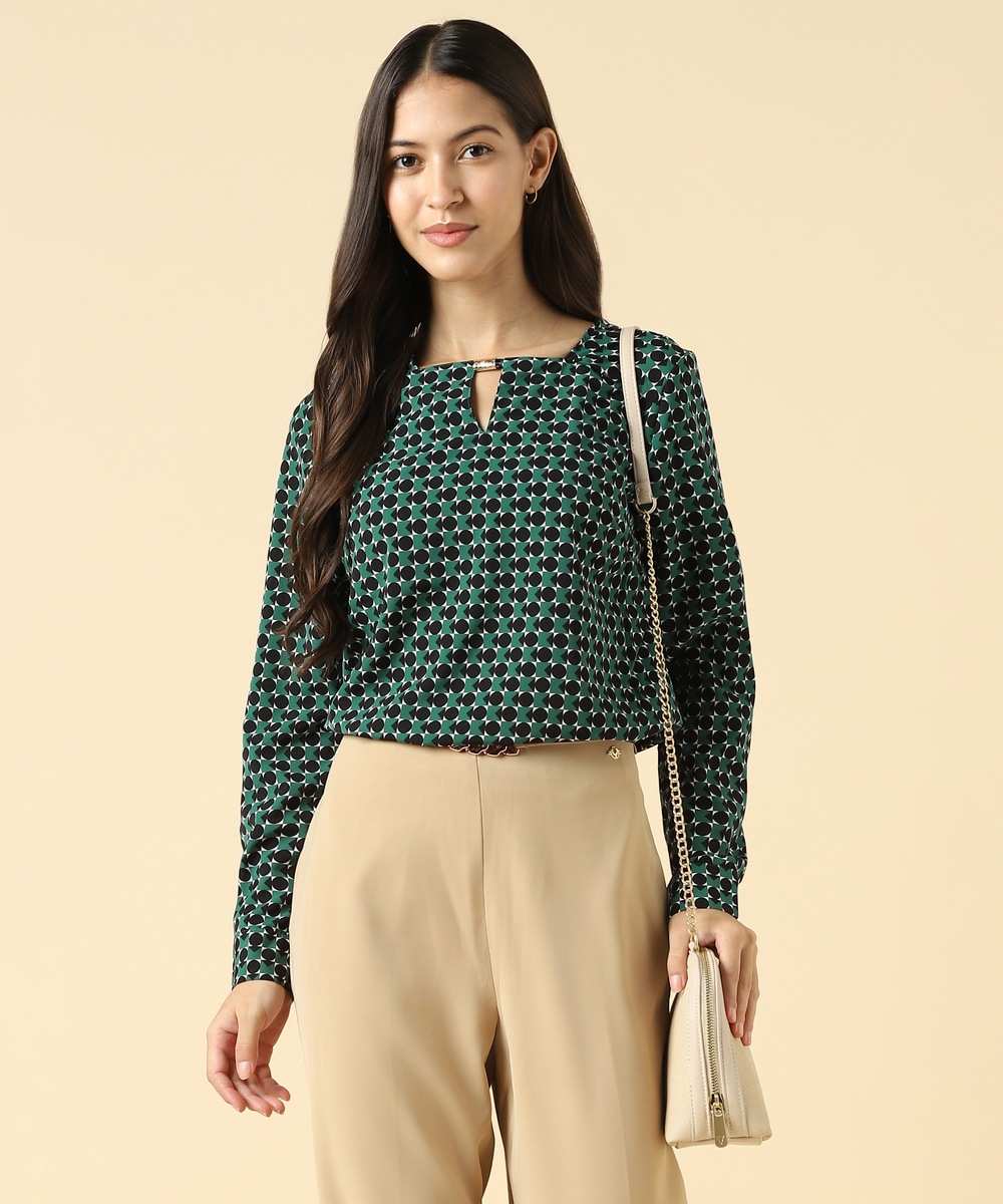 Women Green Print Formal Top