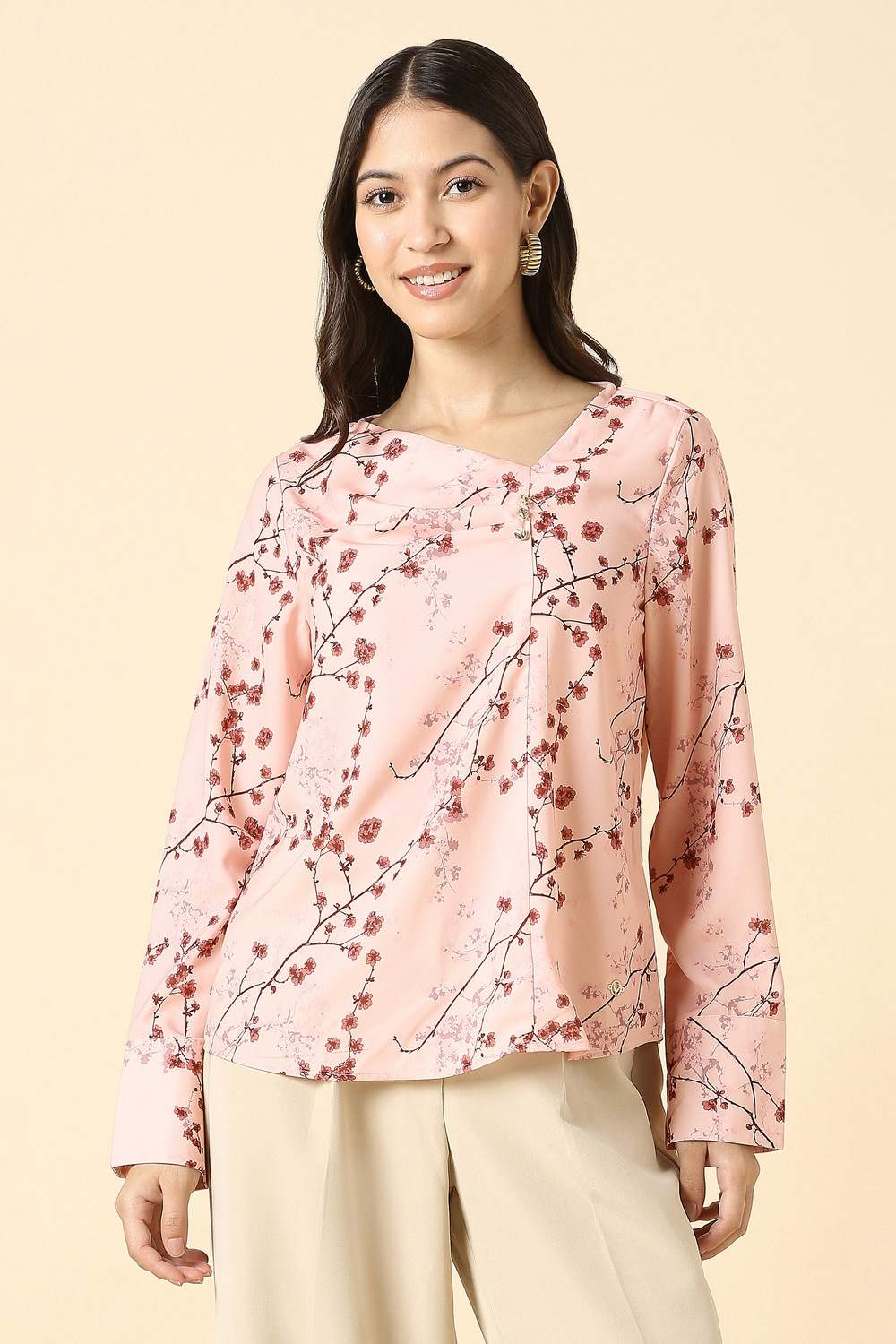 Women Pink Print Formal Top
