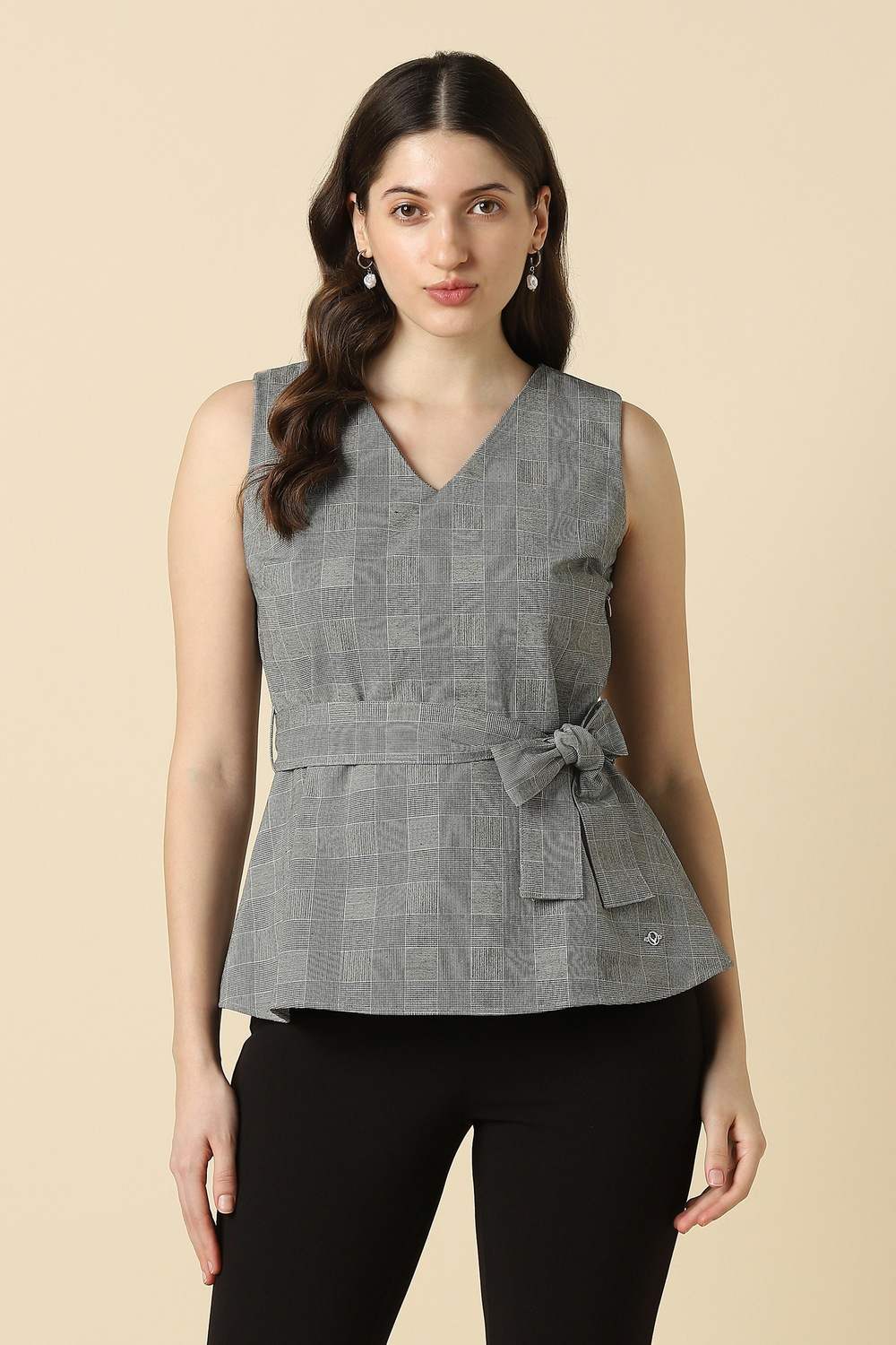 Women Grey Check Formal Top