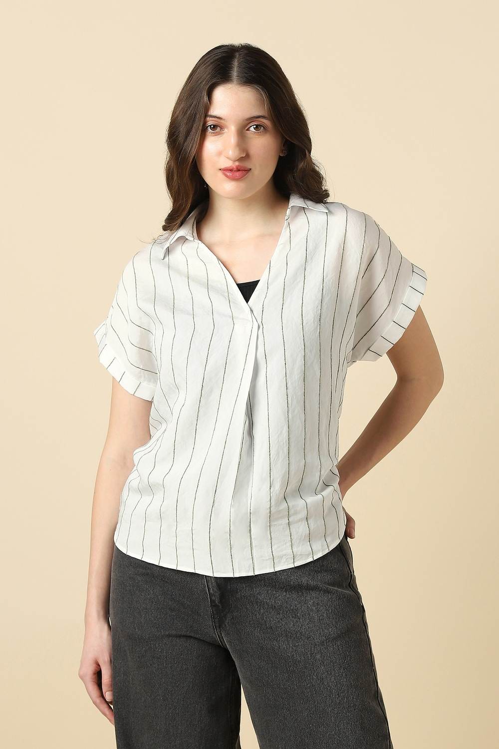 Women White Stripe Casual Top