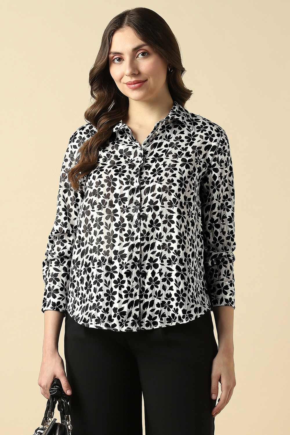 Women White Print Formal Top