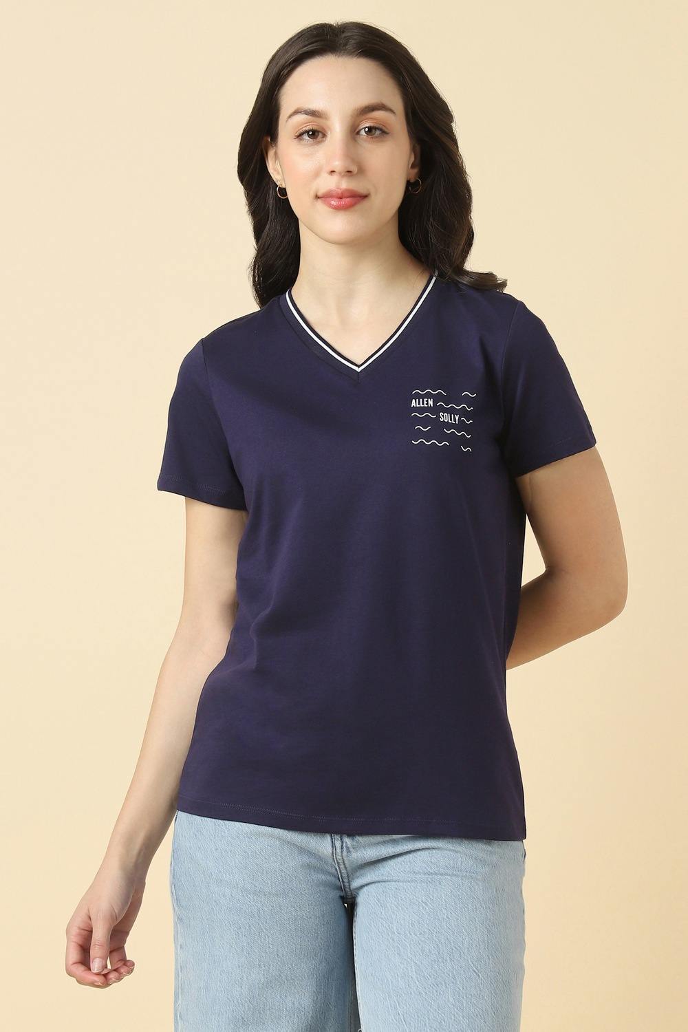 Women Navy Graphic Print Casual T-shirt