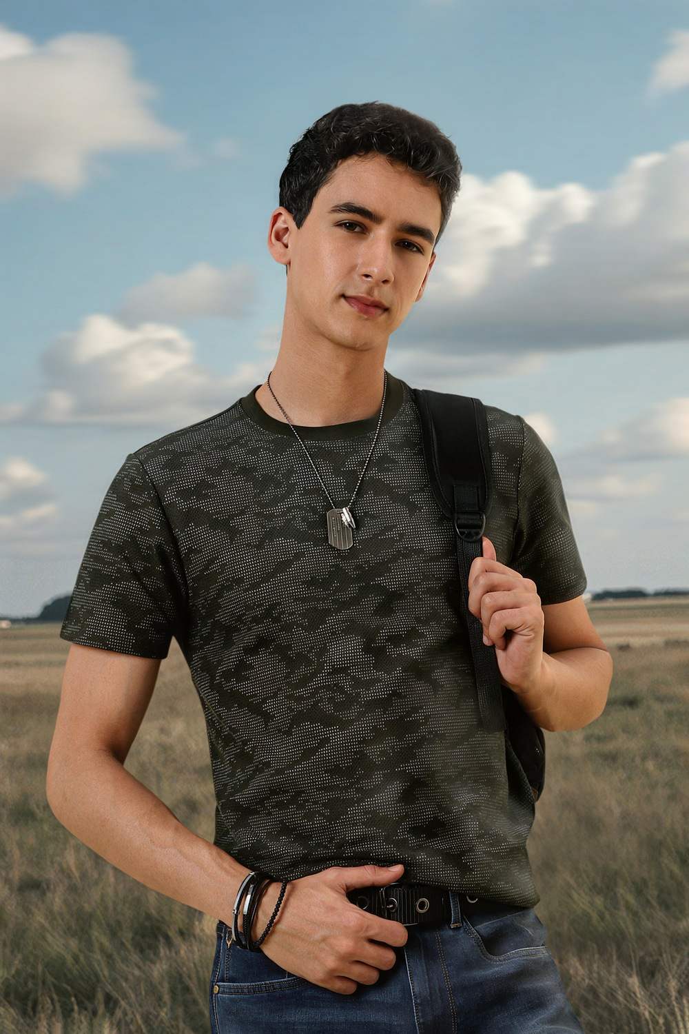 Men Grey Print Crew Neck T-shirt