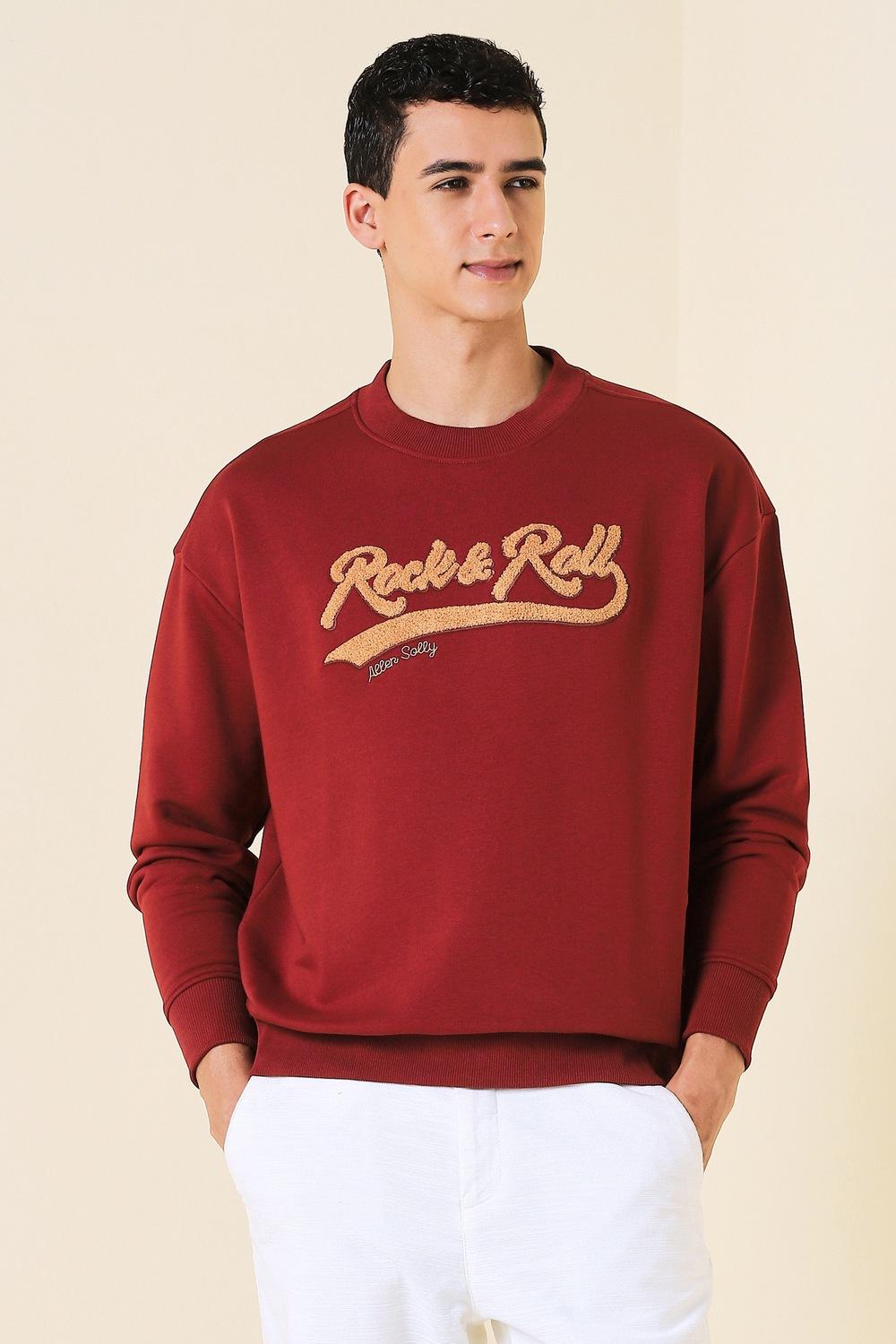 Men Maroon Crew Neck Full Sleeves Casual Sweatshirt