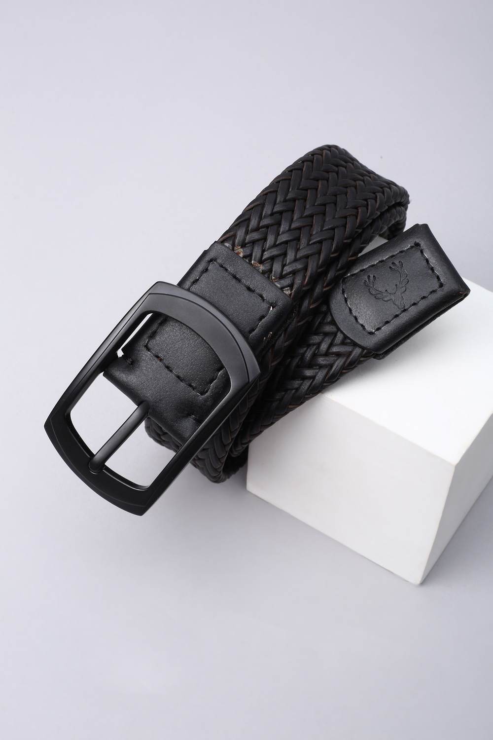 Men Black Textured Casual Belt