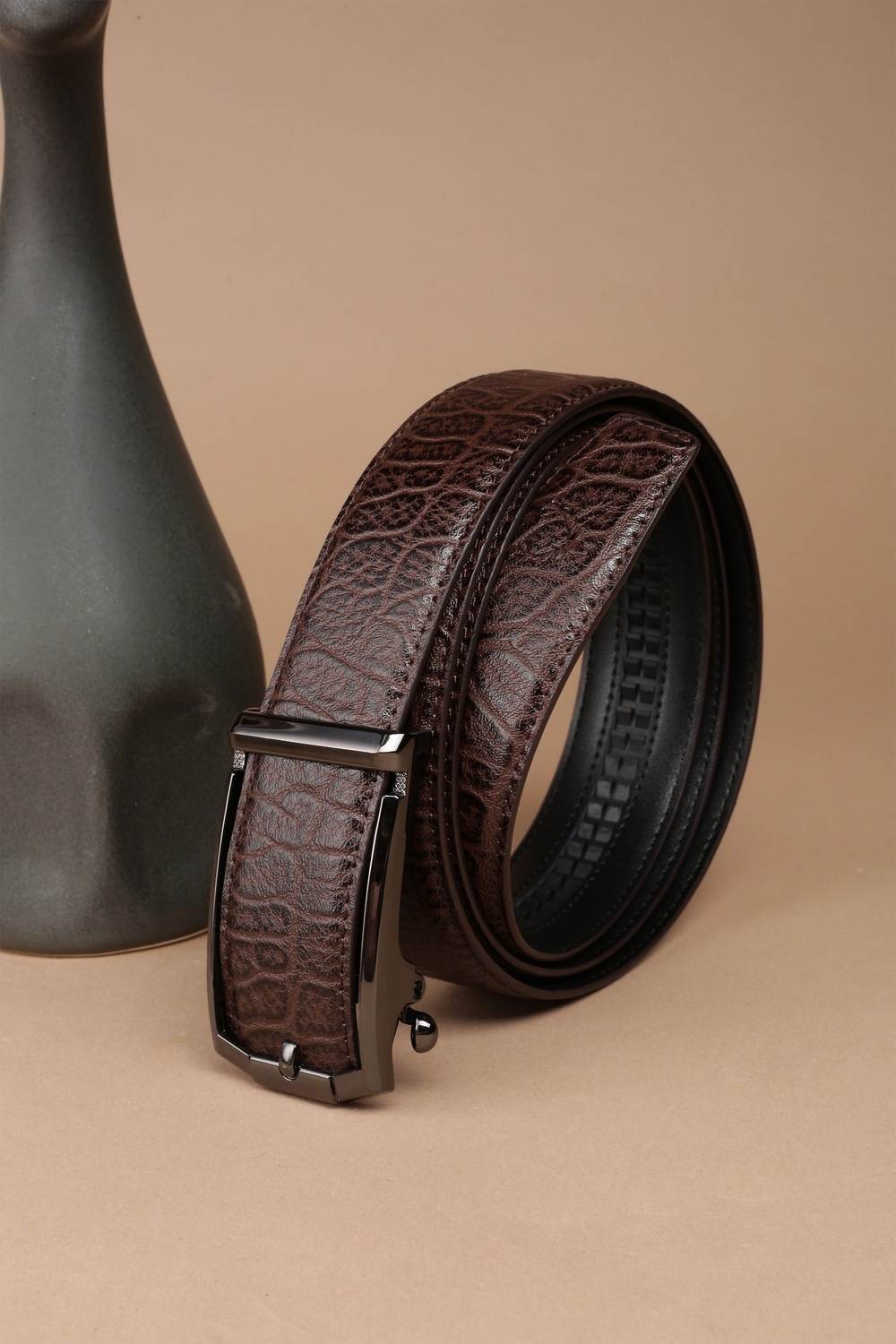 Men Brown Textured Casual Belt