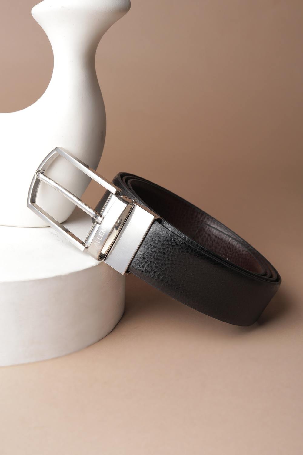 Men Black Textured Formal Belt