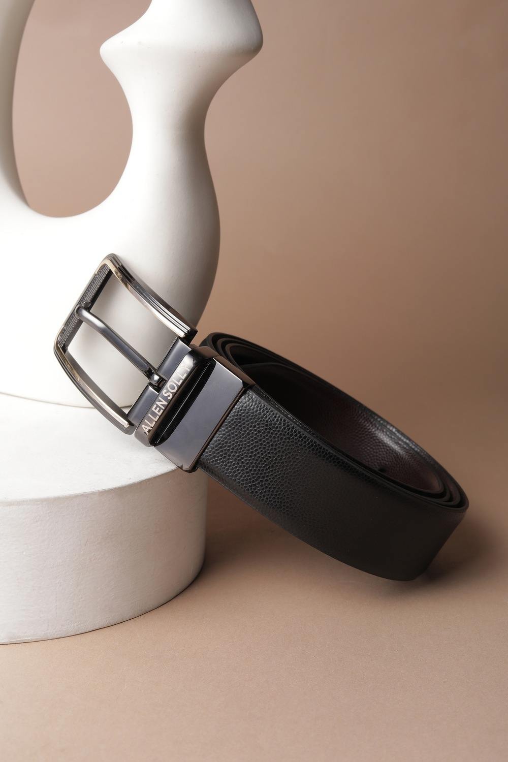 Men Black Textured Formal Belt