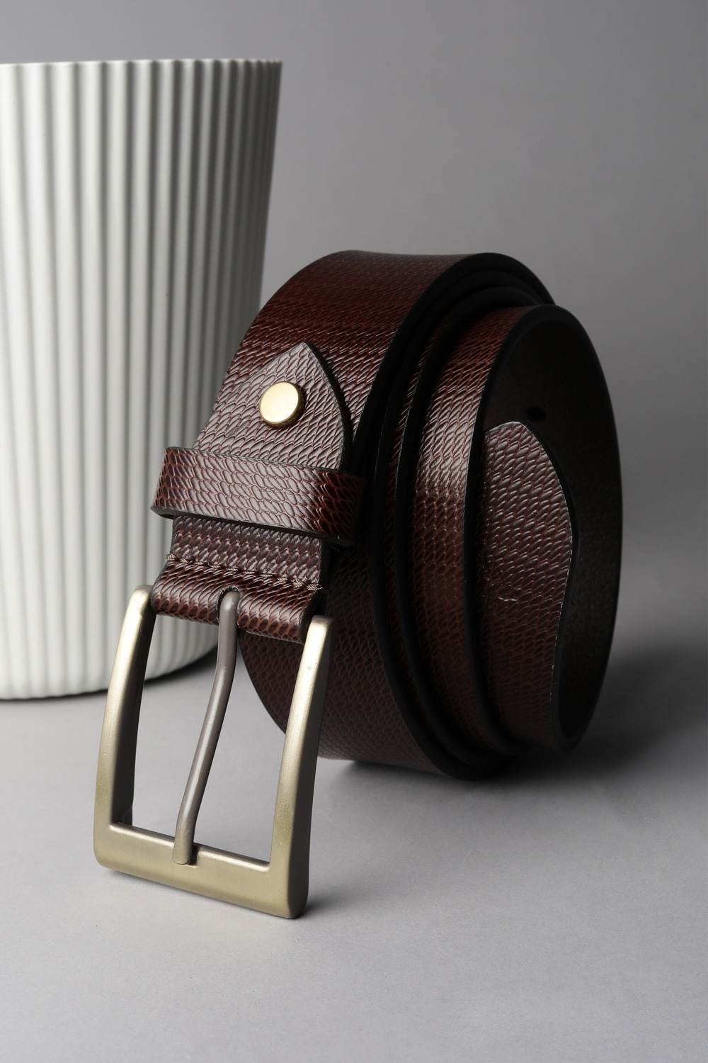 Men Brown Textured Casual Belt