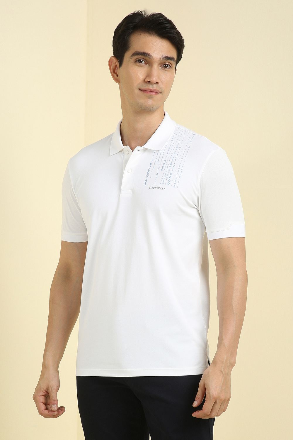 Men White Graphic Print Polo Neck T-shirt