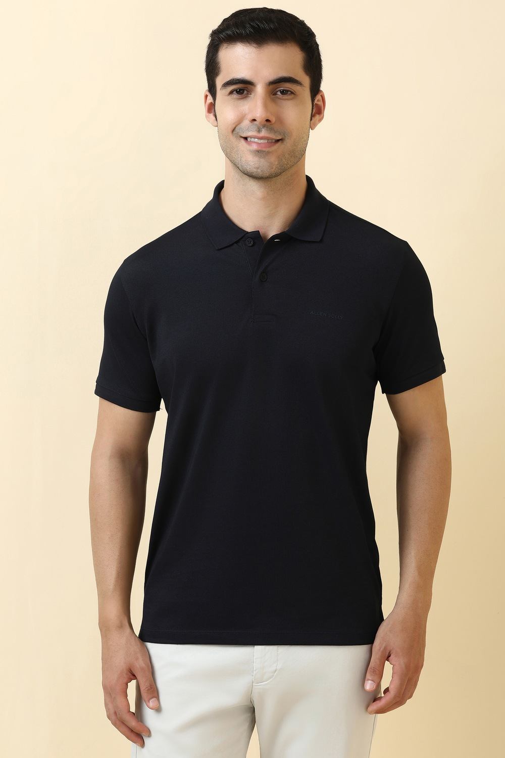 Men Navy Textured Polo Neck T-shirt