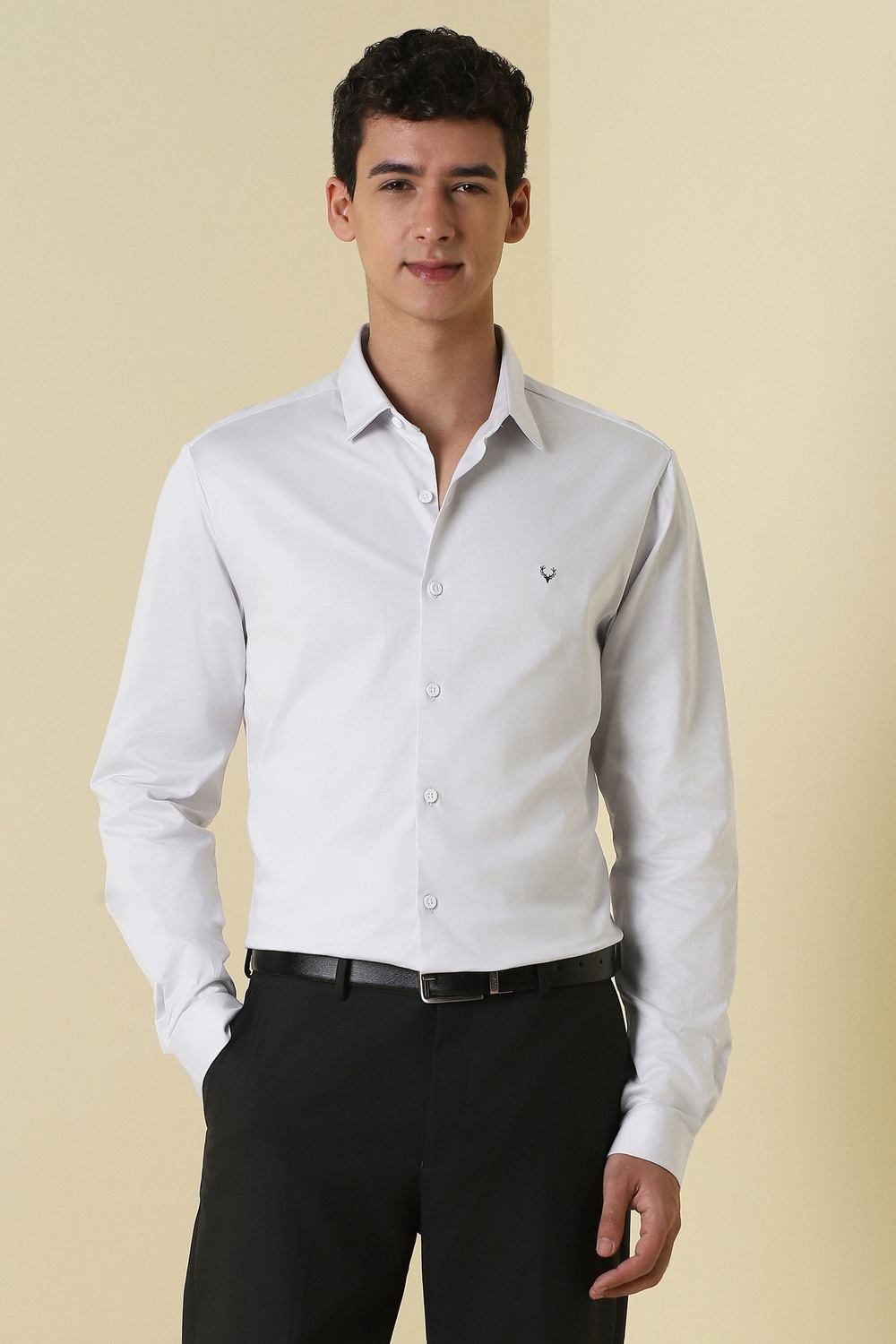 Men Grey Solid Full Sleeves Formal Shirt