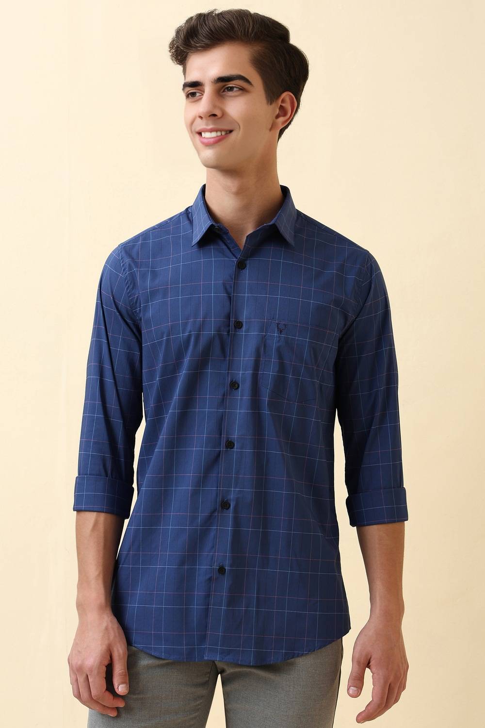 Men Blue Check Full Sleeves Casual Shirt