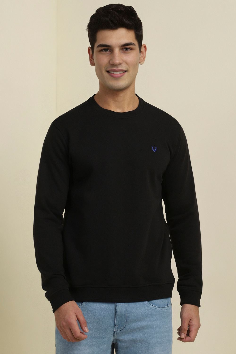 Men Black Crew Neck Full Sleeves Casual Sweatshirt