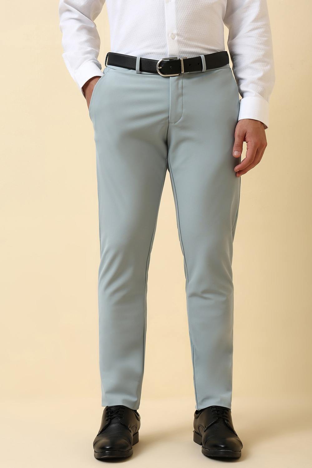 Men Light Blue Solid Formal Trousers