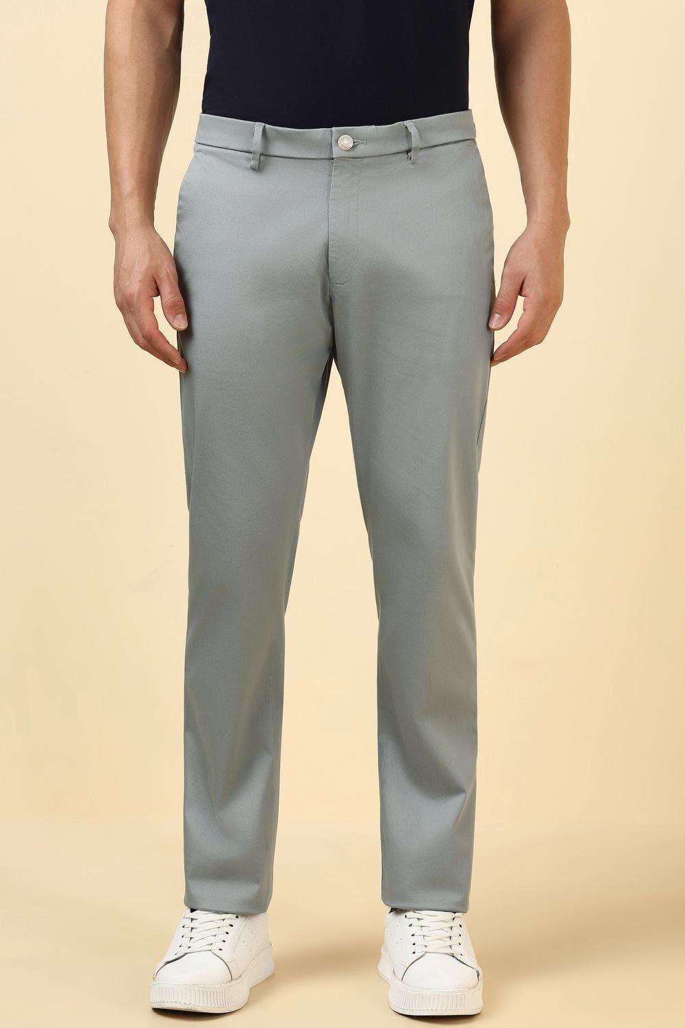 Men Grey Solid Casual Trousers