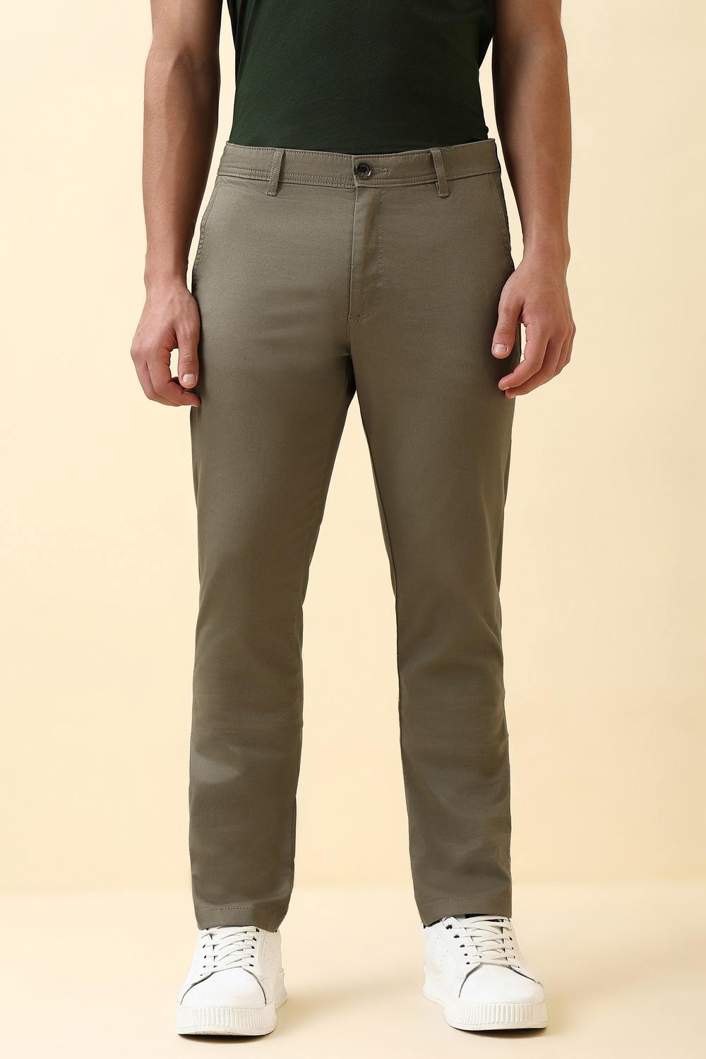 Men Khaki Solid Casual Trousers