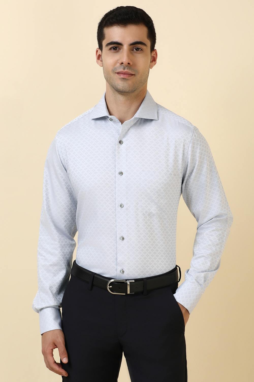 Men Grey Textured Full Sleeves Formal Shirt