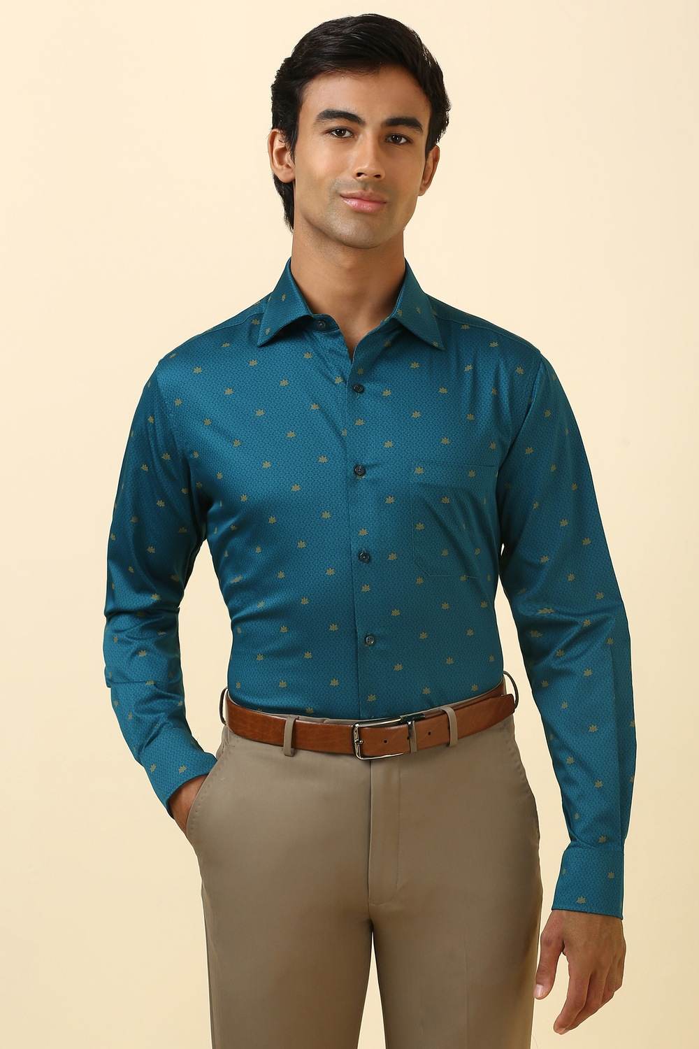 Men Blue Print Full Sleeves Formal Shirt