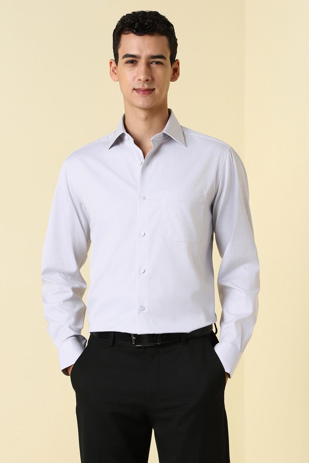 Men Grey Textured Full Sleeves Formal Shirt