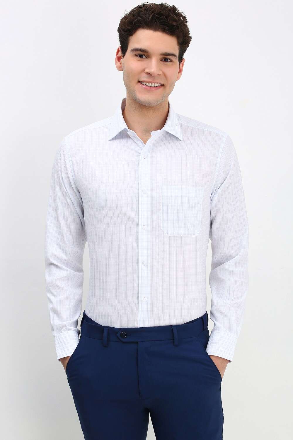 Men Blue Regular Fit Checked Full Sleeves Formal Shirt