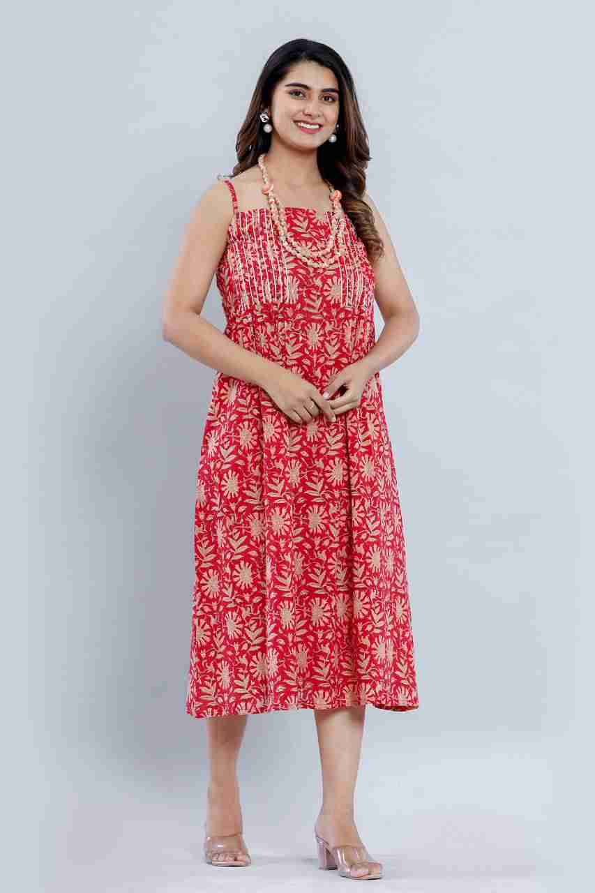 Naksh Red Orange Singlet Dress With Beaded Neck-piece