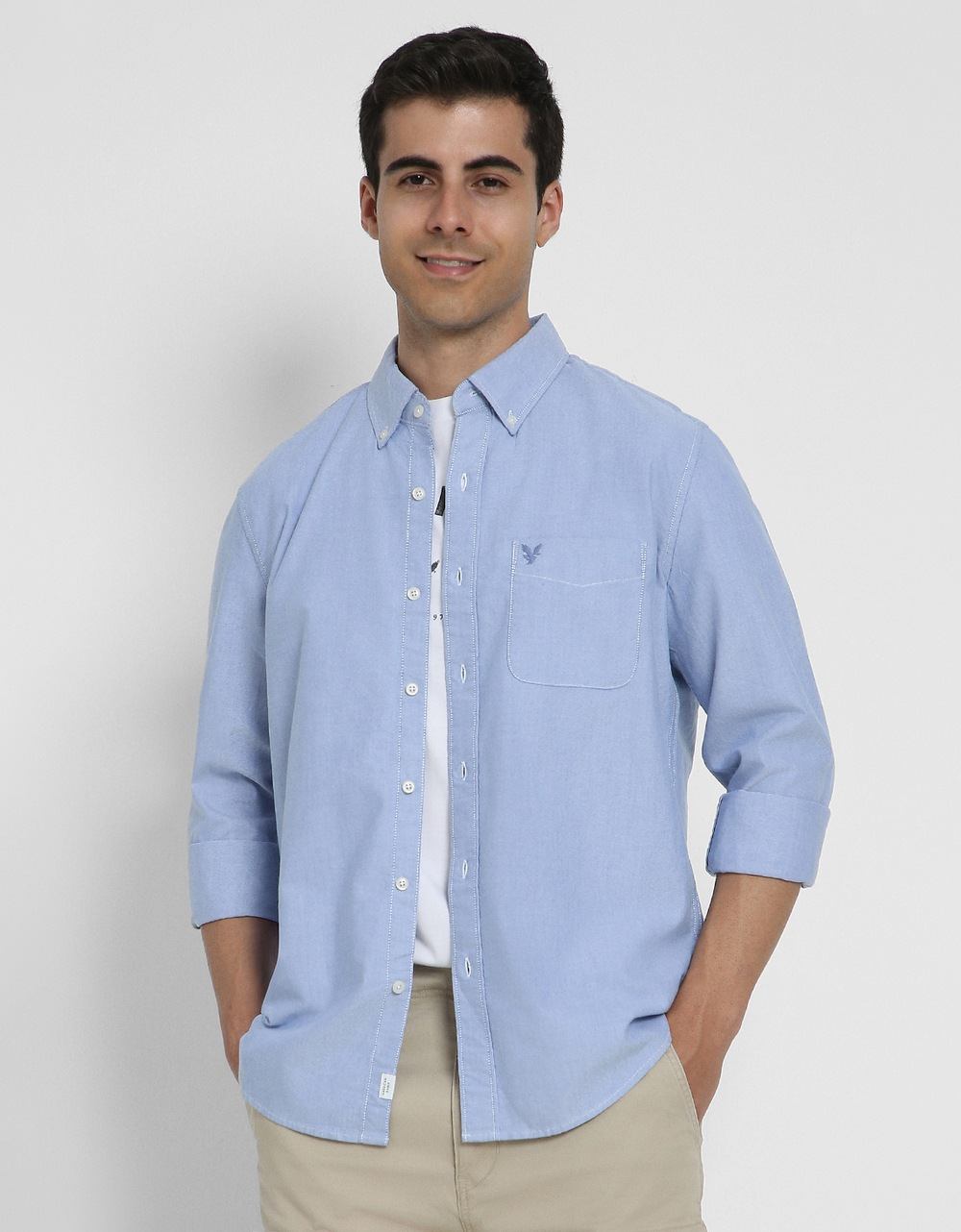 American Eagle Men Blue  Slim Fit Everyday Oxford Button-Up Shirt