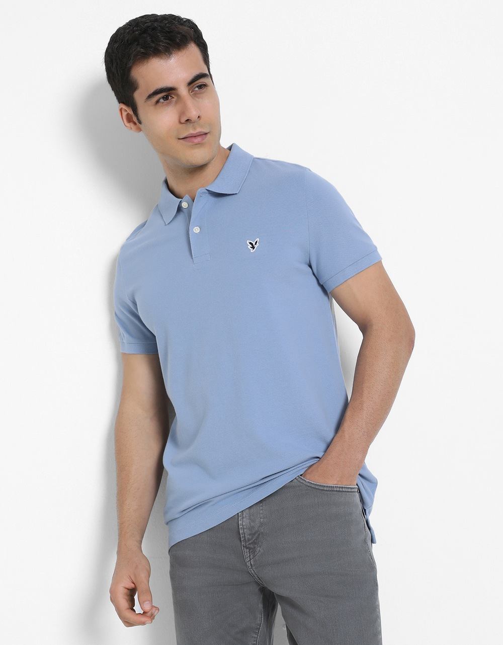 American Eagle Men Blue  Slim Fit Flex Pique Polo Shirt