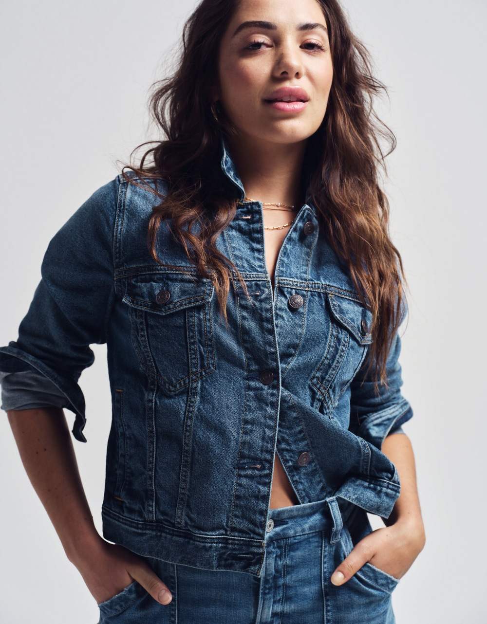 American Eagle Women Blue Strigid Classic Denim Jacket