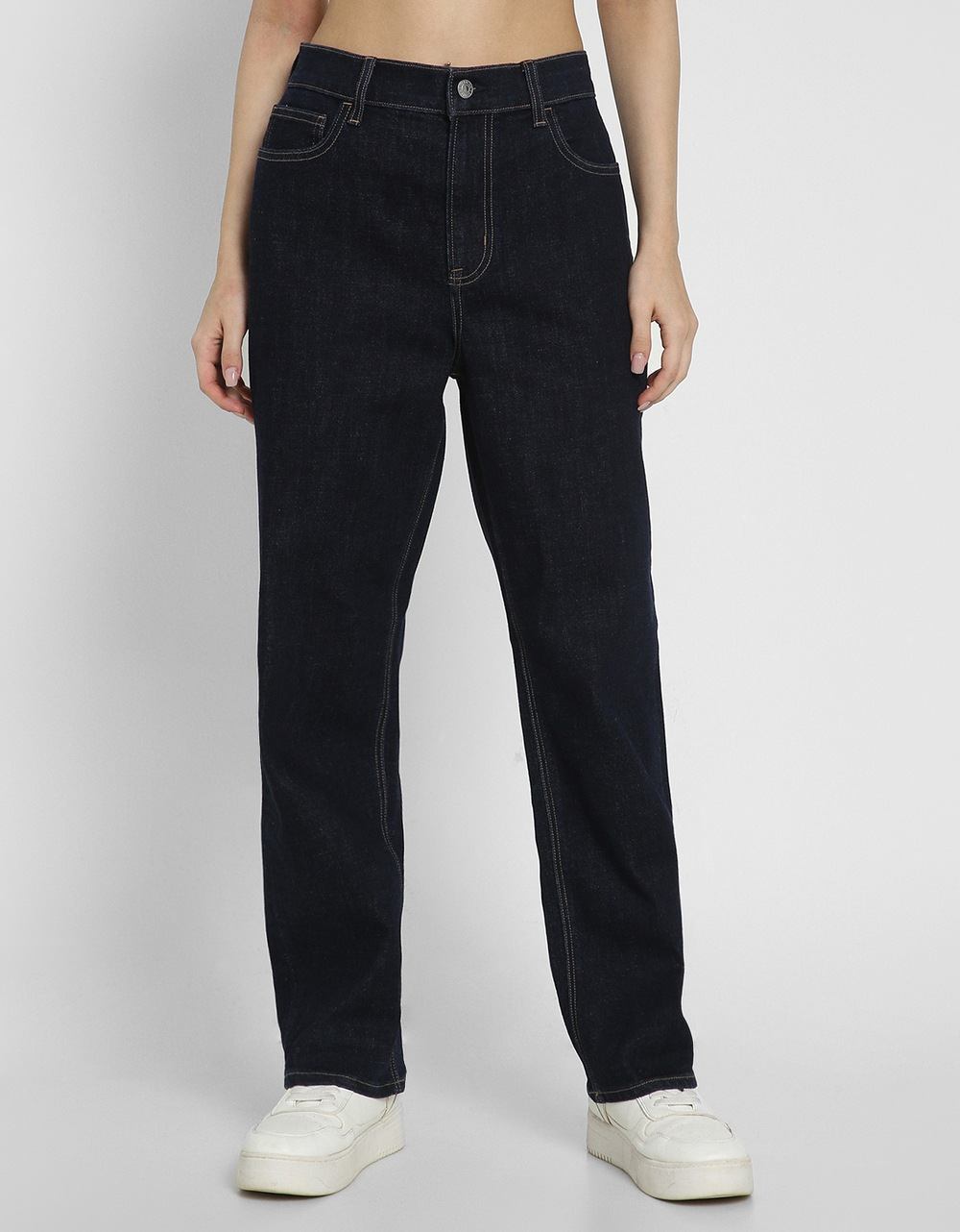 American Eagle Women Blue  Stretch Super High-Waisted Ankle Straight Jean