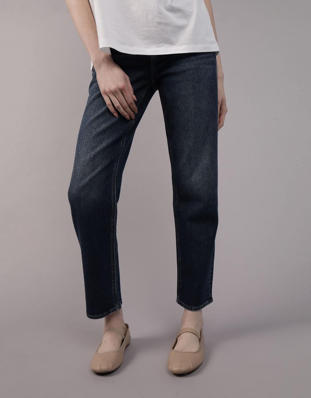 American Eagle Women Blue Stretch Super High-Waisted Ankle Straight Jean