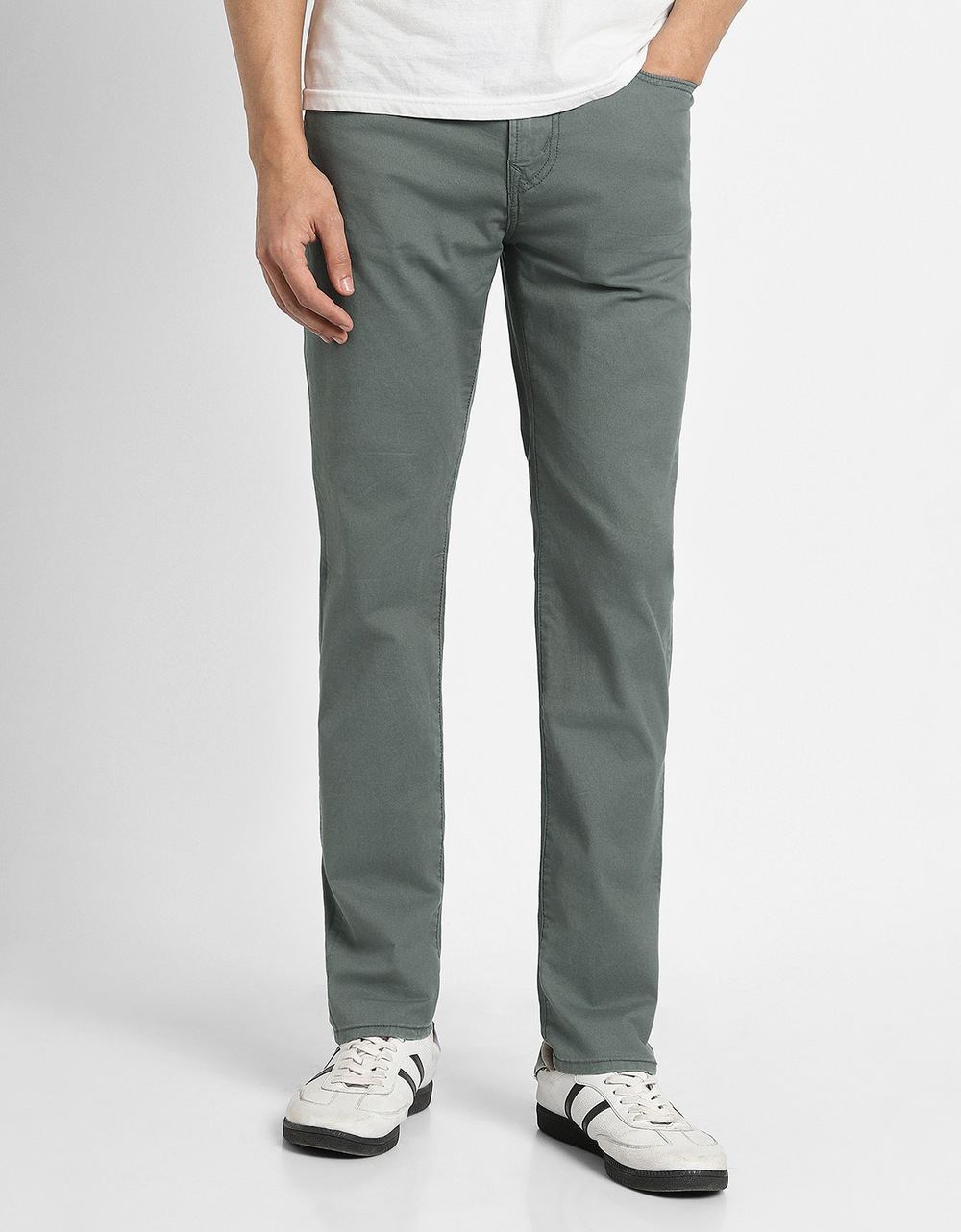 American Eagle Men Grey Flex Slim Straight Lived-In Khaki Pant