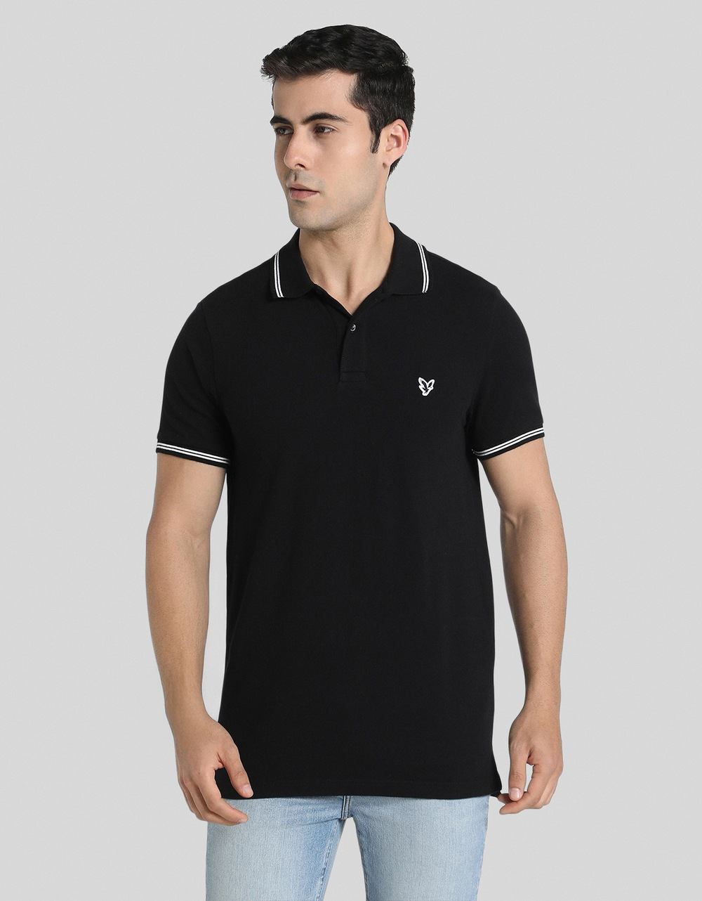 American Eagle Men Black  Slim Fit Tipped Flex Pique Polo Shirt