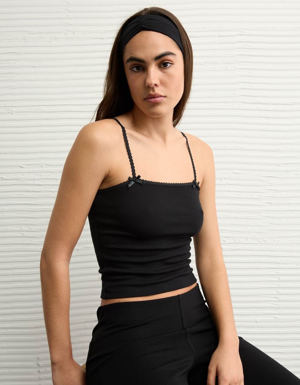 American Eagle Women True Black Lace Trim Cami