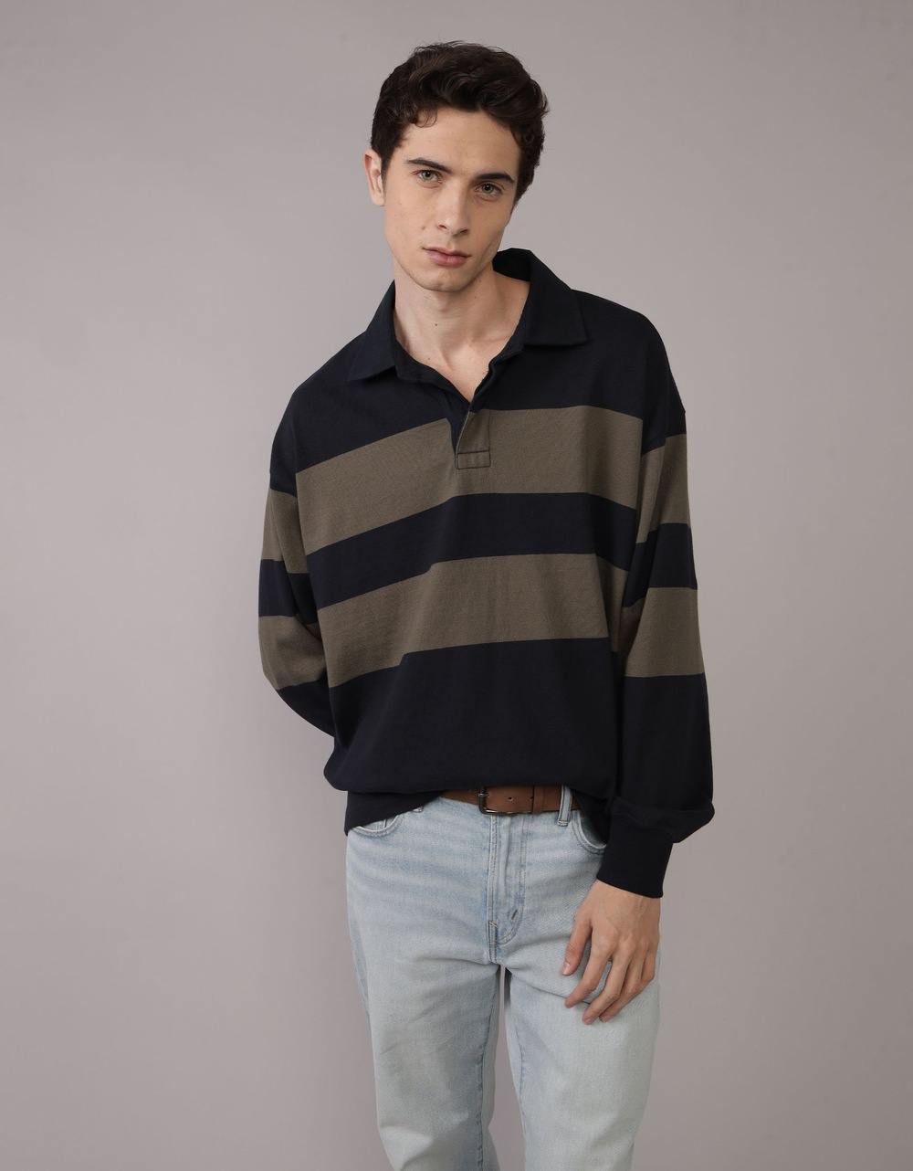 AE Long Sleeve Boxy Rugby Polo Shirt