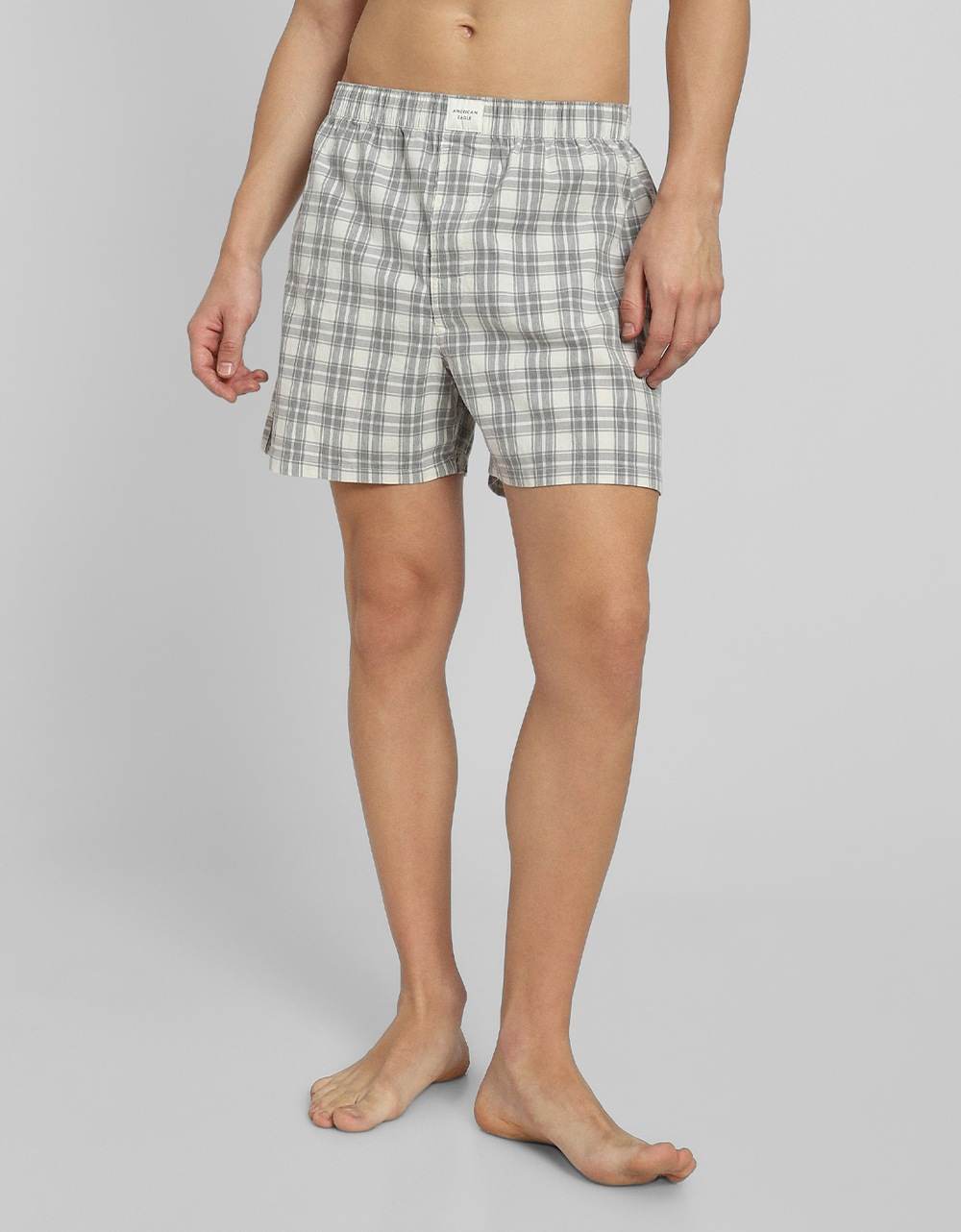 American Eagle Men White O Plaid Stretch Boxer Short