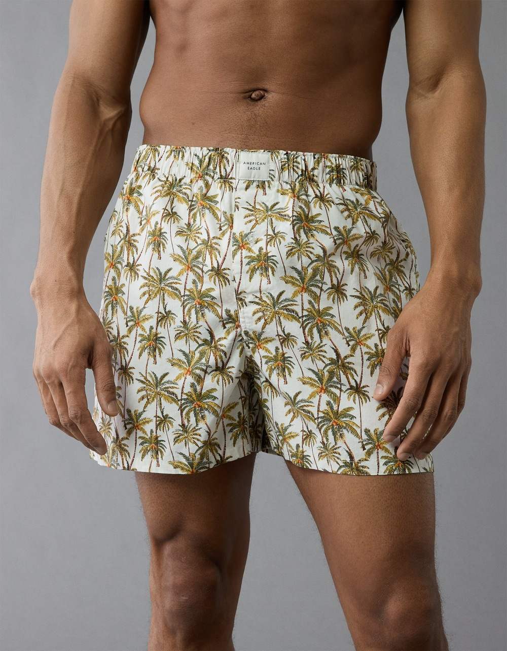 American Eagle Men White Mens Palm Trees Stretch Boxer Short