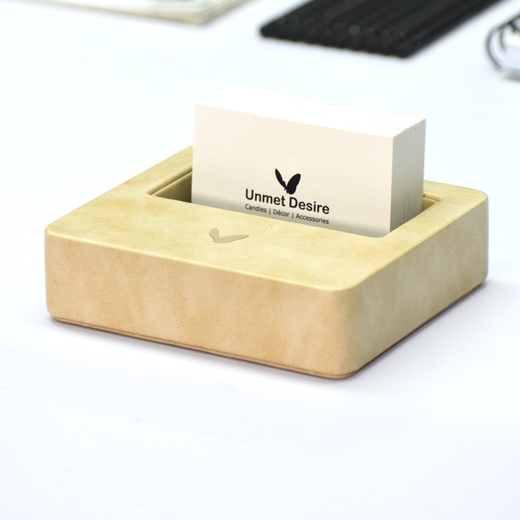 Visiting Card Holder for Desk | Faux Leather | Square | Moderno | Cream