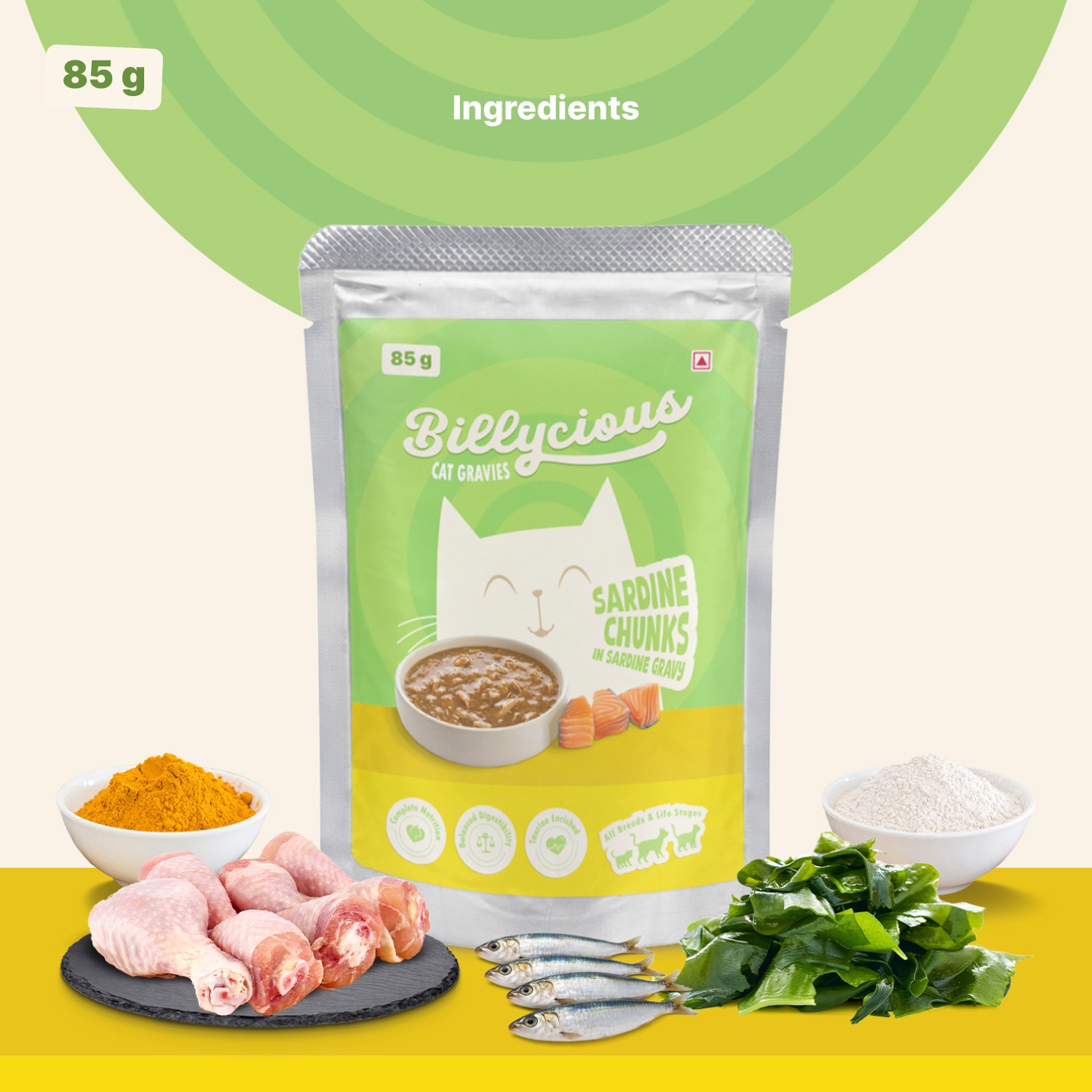 Billycious Sardine Chunks in Sardine Gravy Wet Cat Food, 85g
