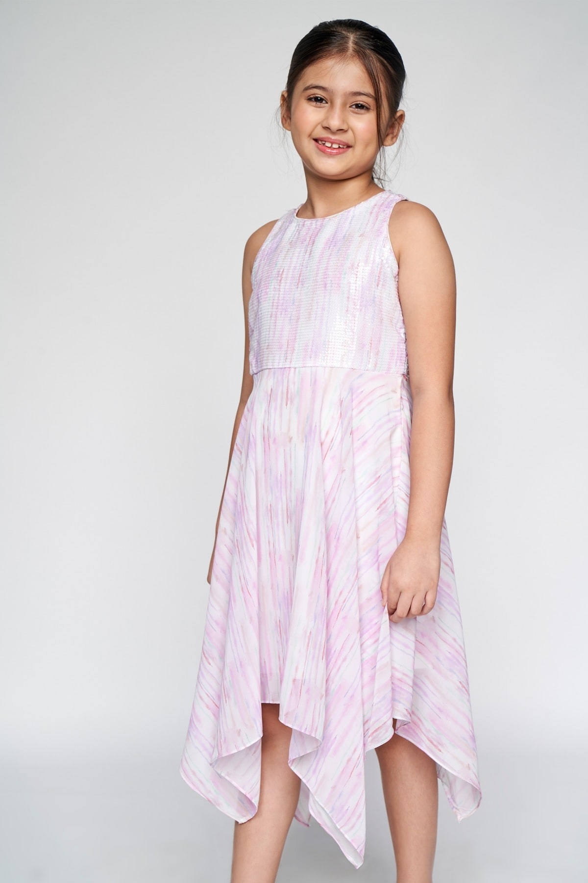 AND | Pink Abstract Printed Asymmetric Dress 0