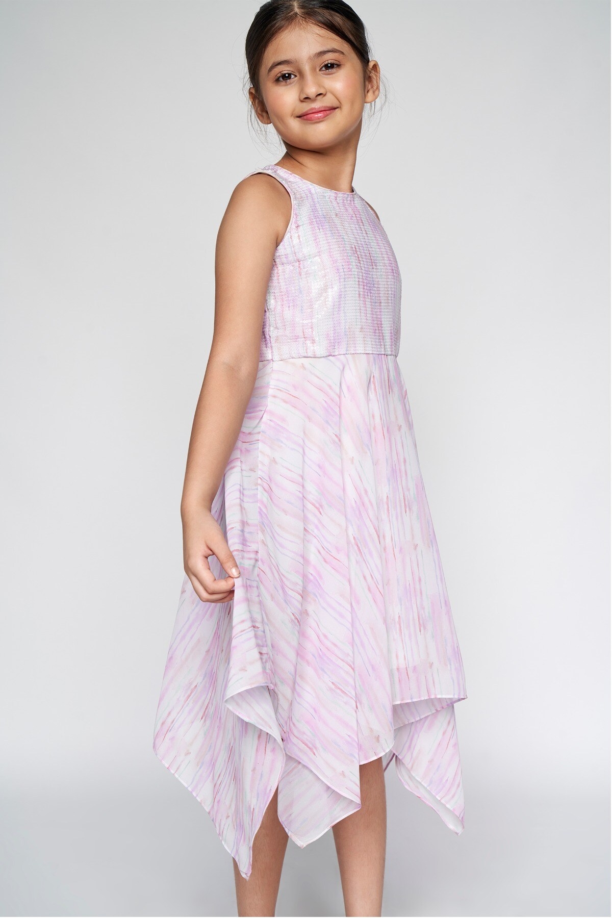 AND | Pink Abstract Printed Asymmetric Dress 1