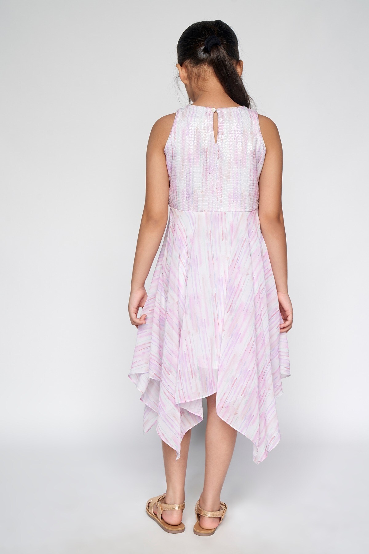 AND | Pink Abstract Printed Asymmetric Dress 2