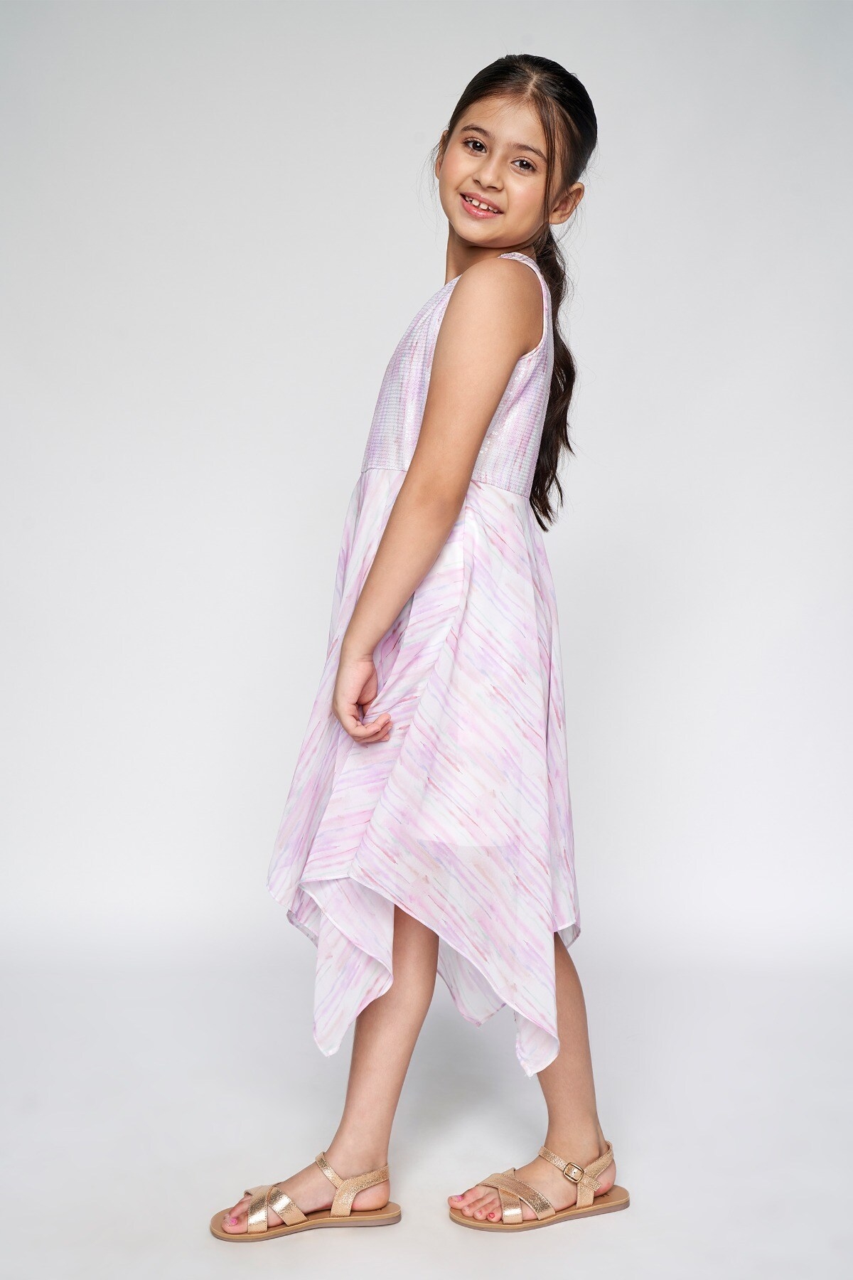 AND | Pink Abstract Printed Asymmetric Dress 3