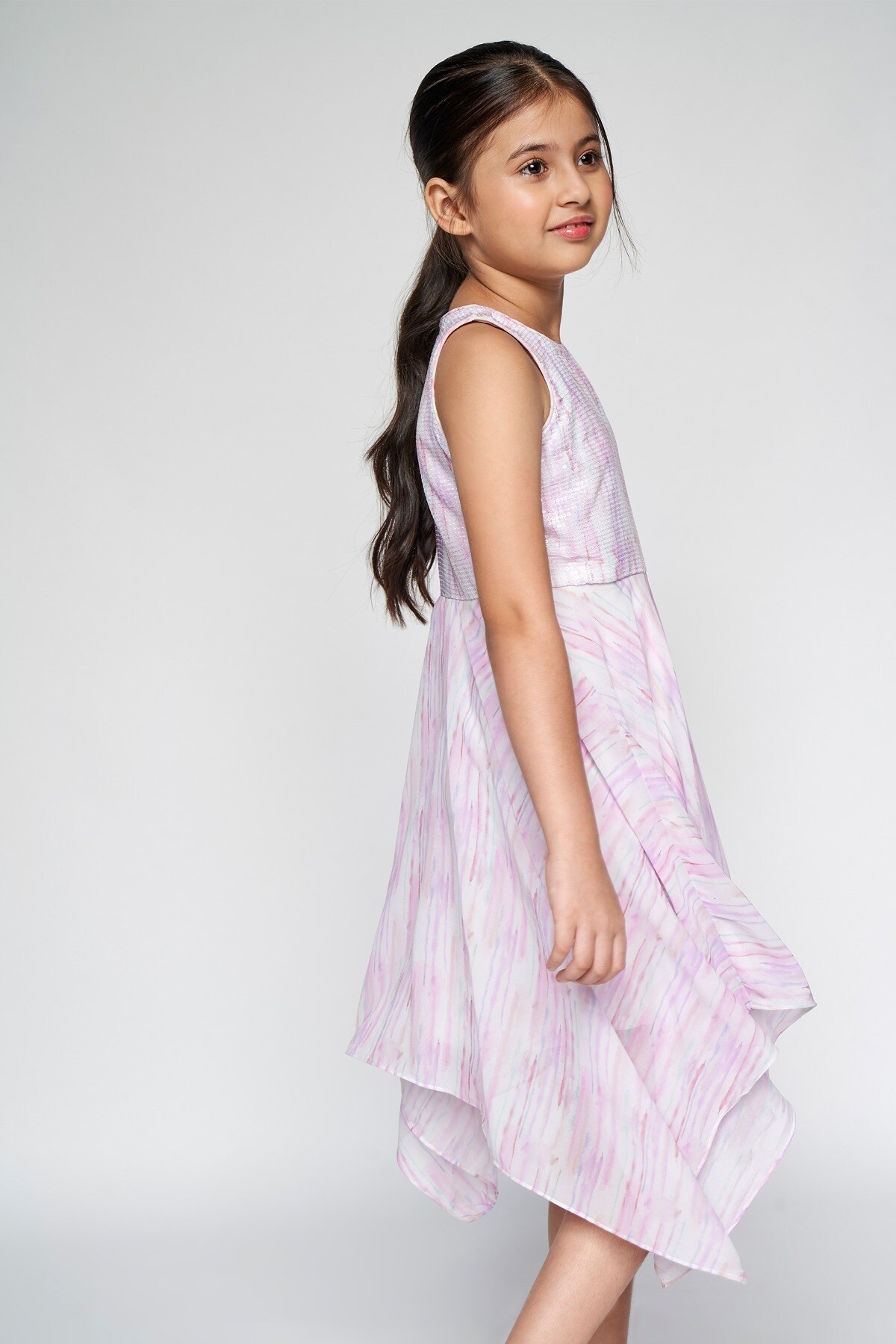 AND | Pink Abstract Printed Asymmetric Dress 4