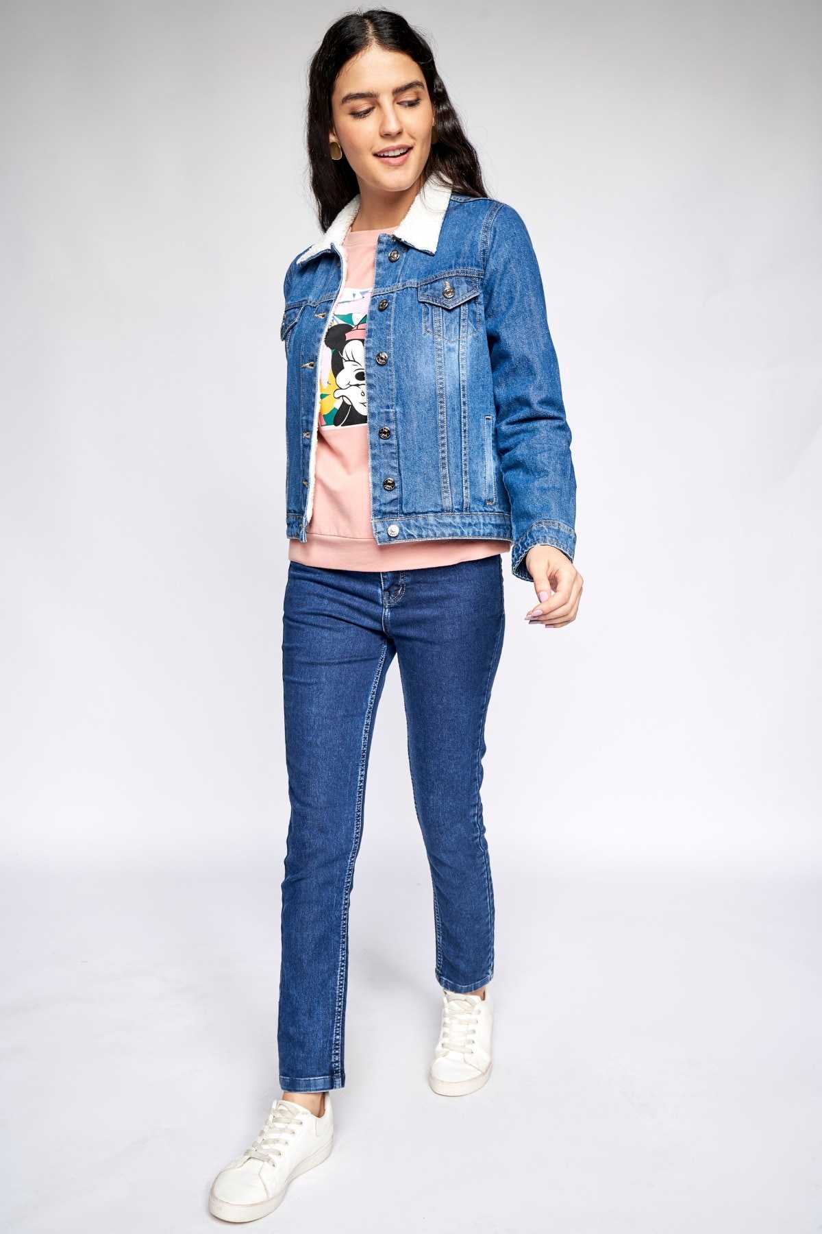 Medium Blue Self Design Straight Jacket