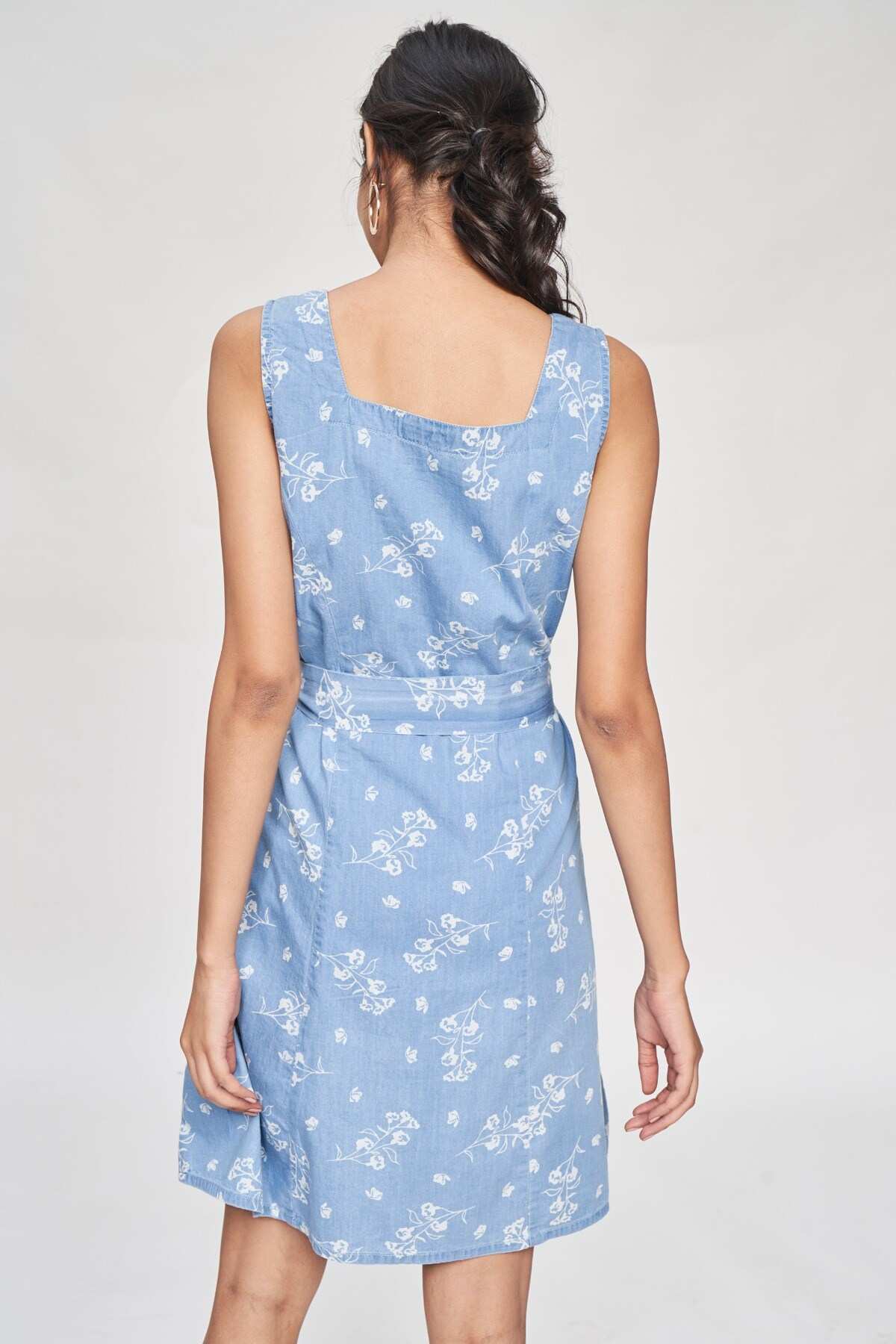 Light Blue Floral Printed A-Line Dress