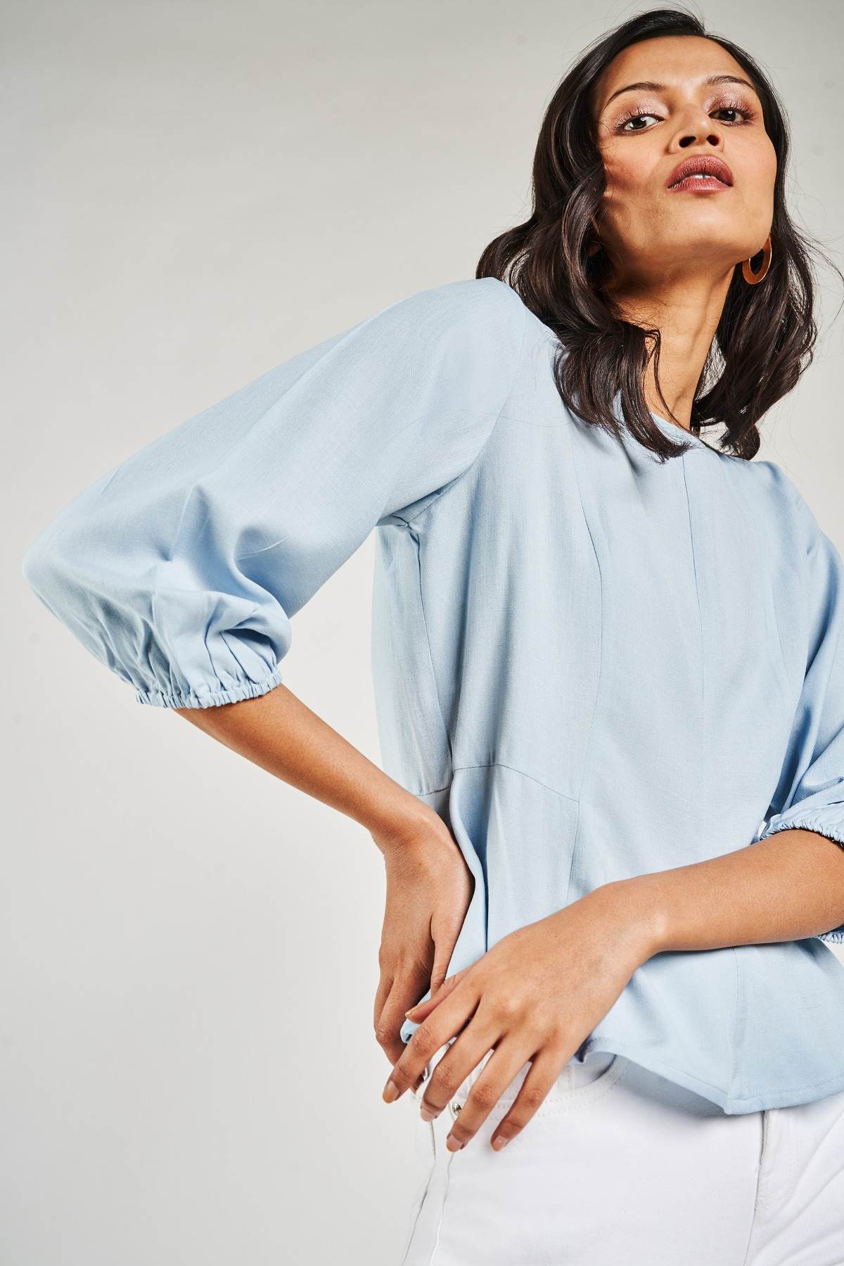Light Blue Solid Peplum Top