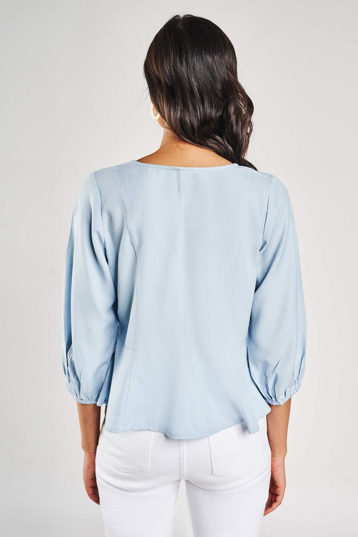 Light Blue Solid Peplum Top