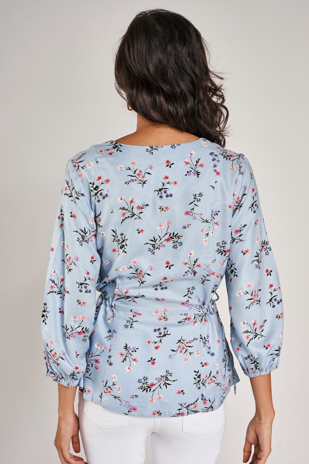 AND | Powder Blue Floral Printed Peplum Top 3
